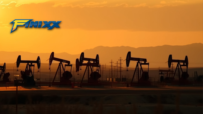 "Sunset view of oil pump jacks in operation at a petroleum field with Finixx logo in the sky, highlighting South Africa's growing LPG market."